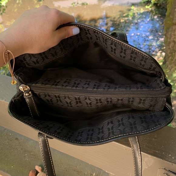 Vintage Fossil Shoulder bag large black leather canvas silver hardware Y2K - Picture 8 of 15